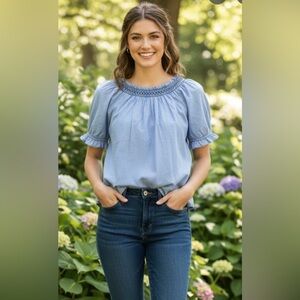 Style &co Blue Smocked blouse